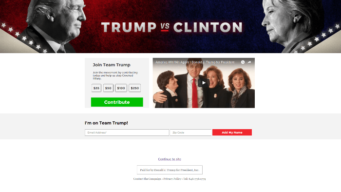 Сайт Дональда Трампа как пример политического маркетинга
