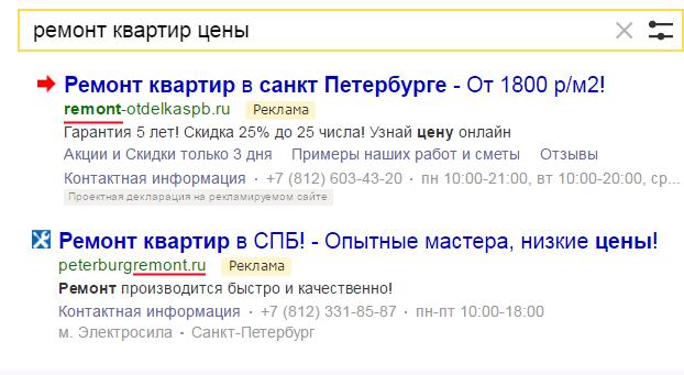 Подсветка домена в объявлениях Яндекс Директ