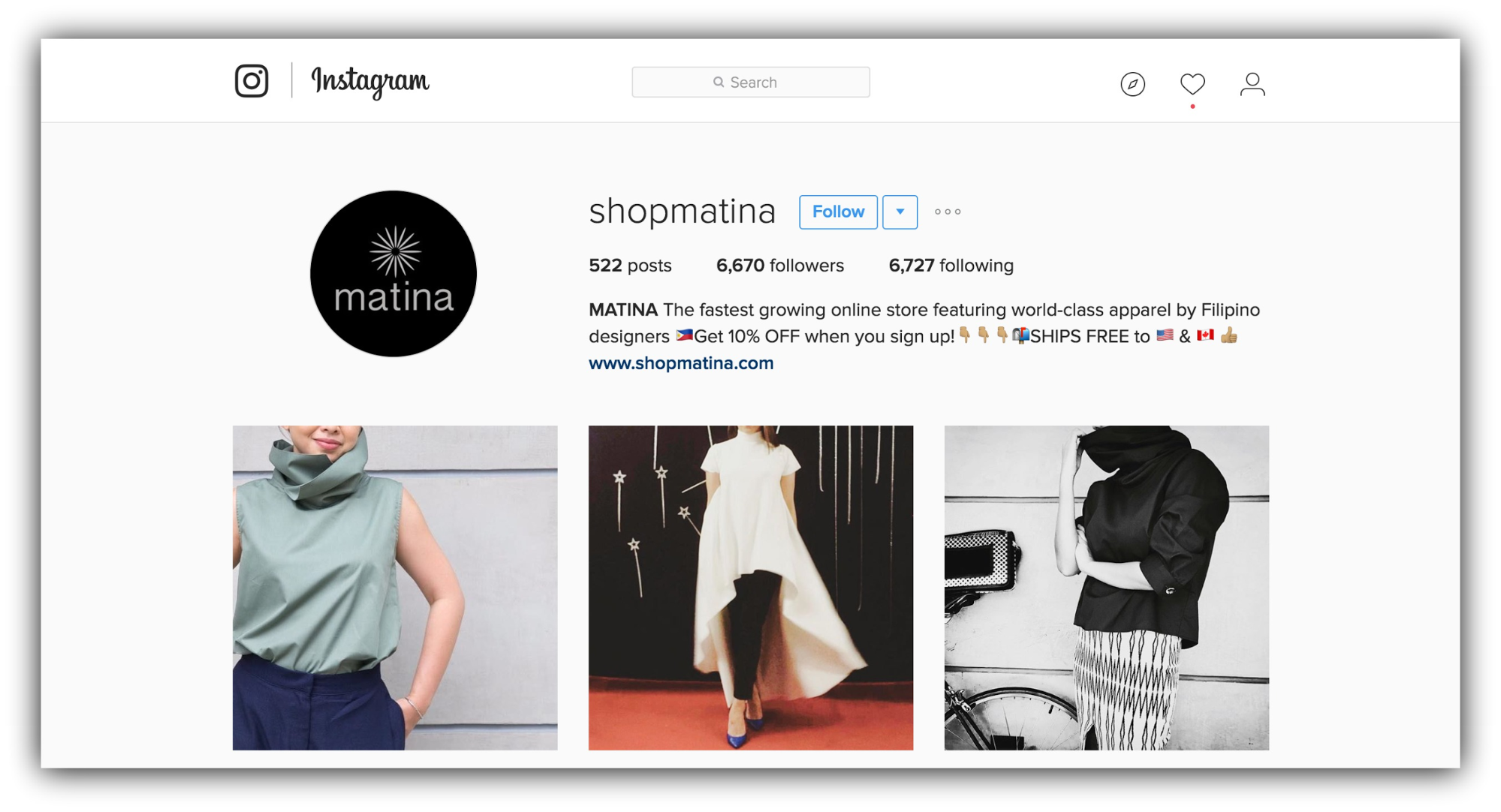 Продажи в Instagram – пример shopmatina