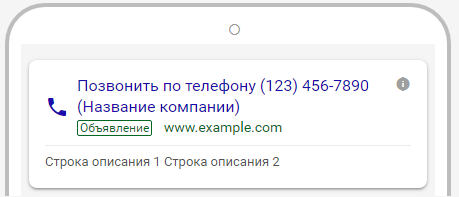 Мобильная реклама Google AdWords — формат «Только номер телефона»