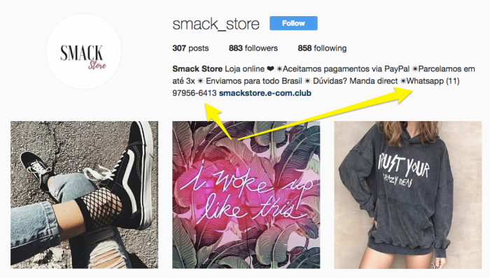 Рекламная стратегия в Instagram – аккаунт Smack Store, пример био