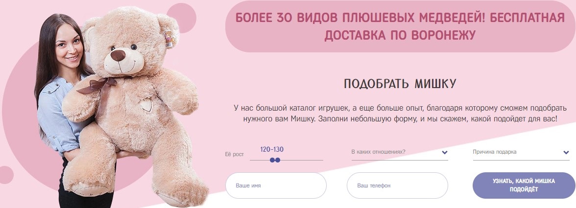 Кейс онлайн-каталога плюшевых медведей — подмена под запросы с указанием покупки в интернет-магазине
