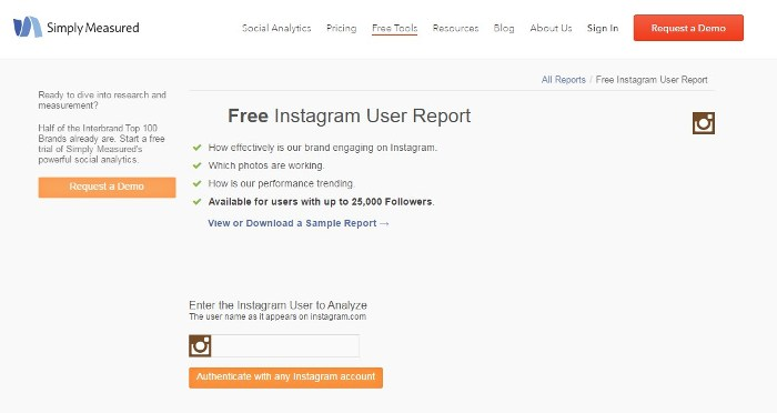 Аналитика Instagram аккаунтов - Simply Measured, лендинг