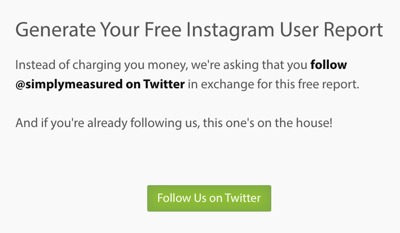 Аналитика Instagram аккаунтов — Simply Measured, предложение регистрации в Twitter вместо оплаты