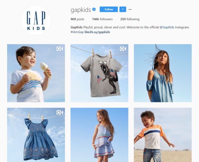 Рекламная стратегия в Instagram – профиль Gap Kids