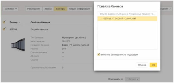 Яндекс Дисплей – привязка баннера к расписаниям