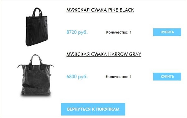 Пример рассылки интернет магазина мужских сумок