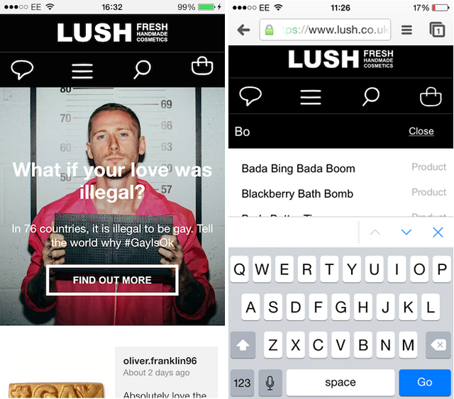 Пример мобильного сайта от Lush