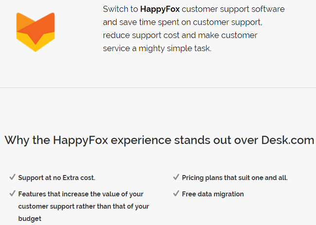 Маркетинговый ход HappyFox в указании плюсов своих конкурентов