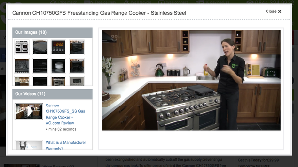 Видеообзор газовой плиты на карточке товара AO.com